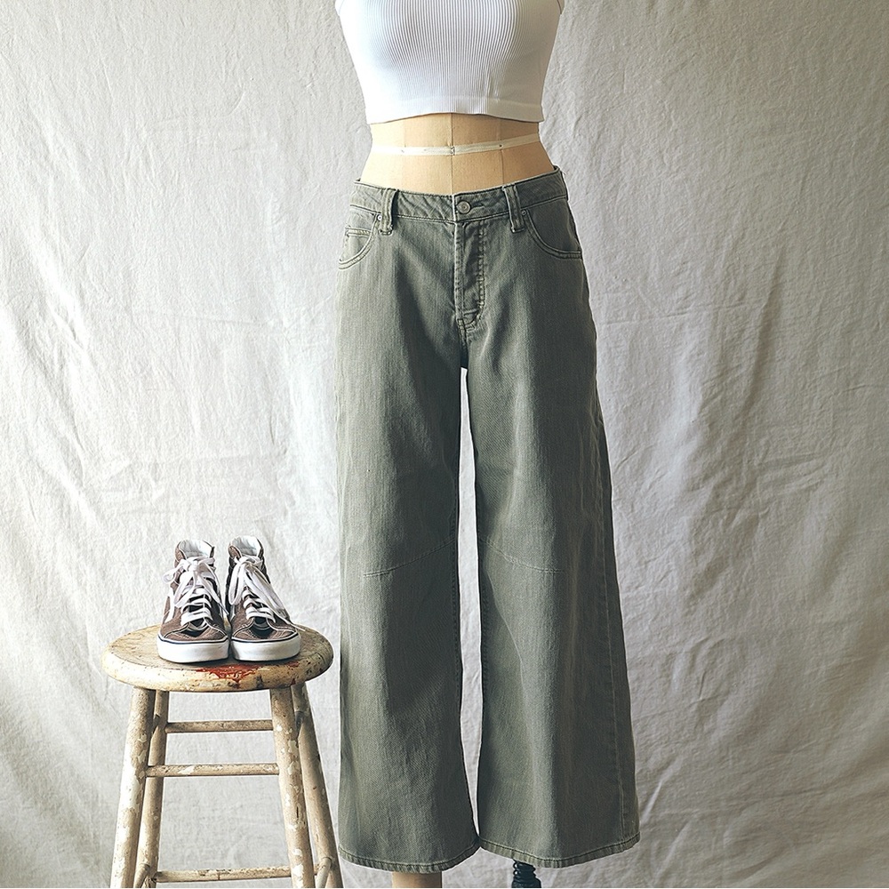 RSQ Green Wide Leg Pants High Waisted Flowy - Picture 2 of 6